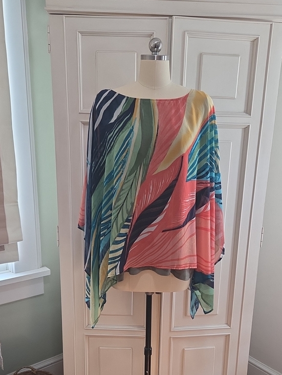 Chico's Tops - Chico's Olive and Orange Tropical Poncho
